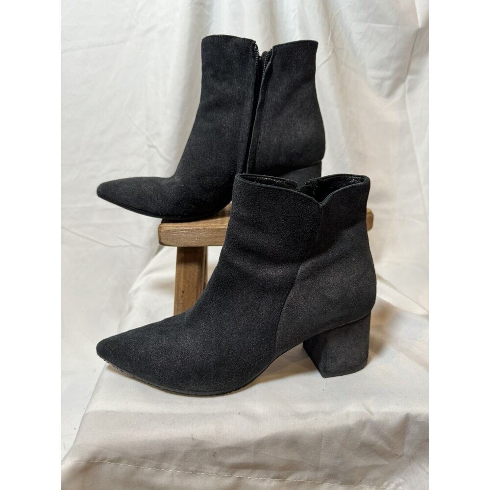 Cordani Black Suede Pointed Toe Block Heel Ankle Boots Made‎ in Italy Size 36.5
